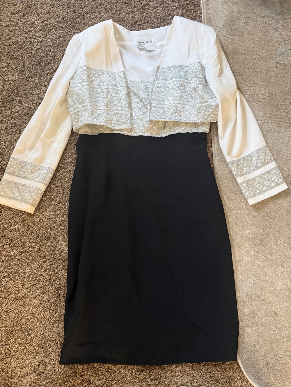 Black and White Embroidered Pencil Skirt Set